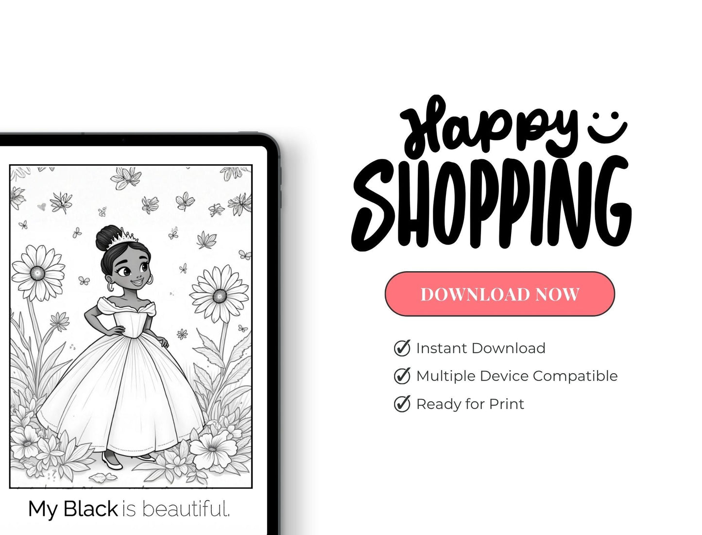 Princess Tiana Coloring Book | Black Girl Magic Affirmations (Digital Download)