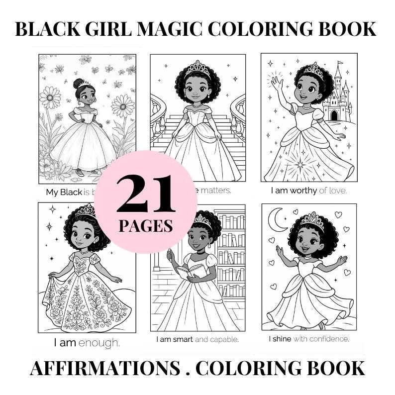 Princess Tiana Coloring Book | Black Girl Magic Affirmations (Digital Download)