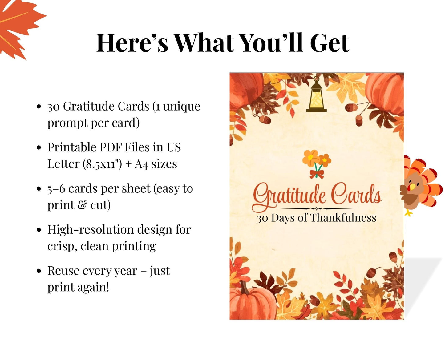 30 Days of Gratitude Cards | Printable Thanksgiving & Holiday Family Activity | Daily Reflection Prompts