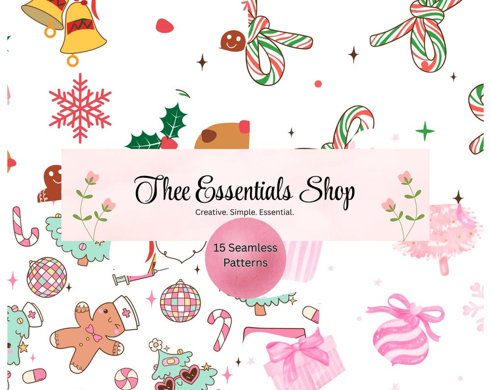 Coquette Christmas Digital Paper – 15 Pastel Holiday Patterns (Instant Download)