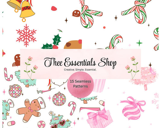 Coquette Christmas Digital Paper – 15 Pastel Holiday Patterns (Instant Download)