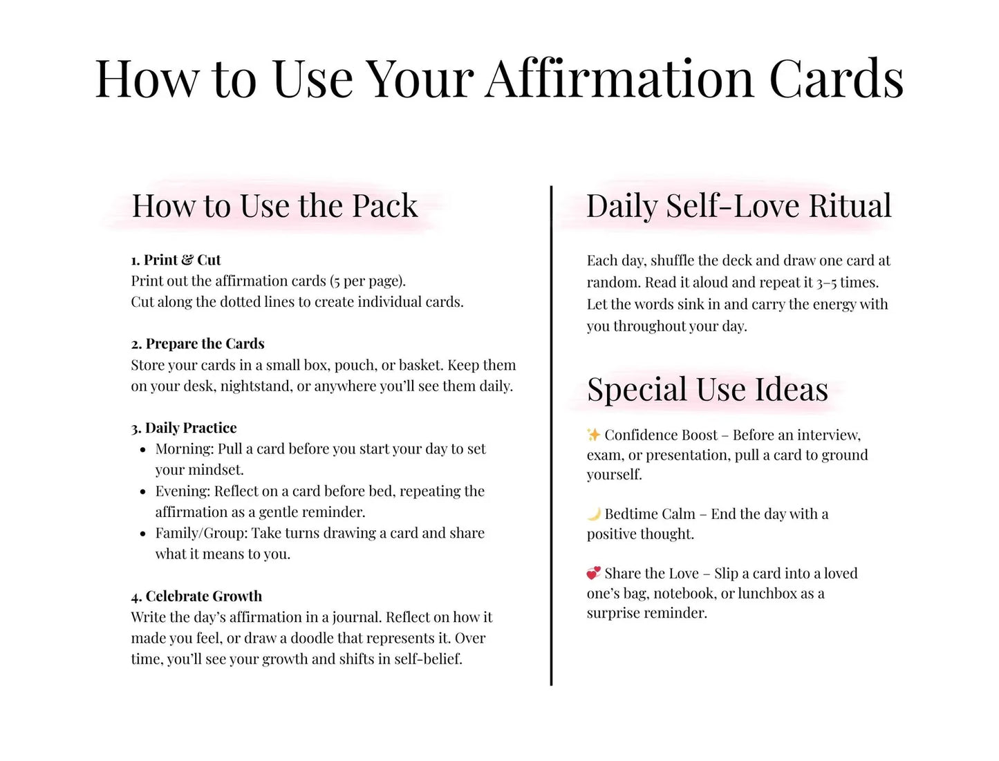 Printable Affirmation Cards: Self-Love & Mindfulness